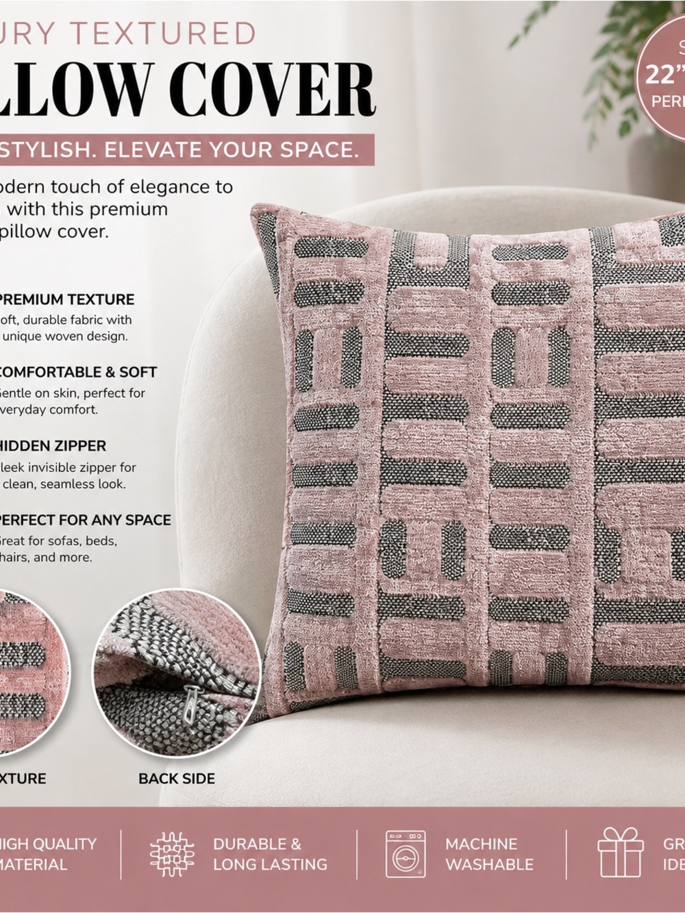 Luxury Textured Pink Pillow Cover - Brand